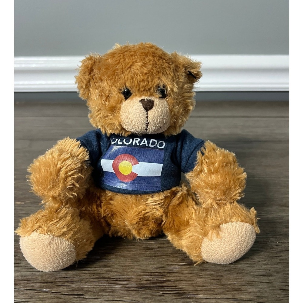 Plushland Colorado State Flag Teddy Bear Brown Shaggy Stuffed Animal Plush